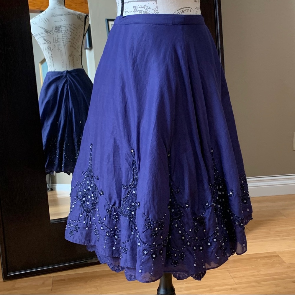 Lithe Beaded Embroidered Navy Full Layered Skirt